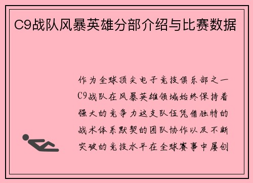 C9战队风暴英雄分部介绍与比赛数据